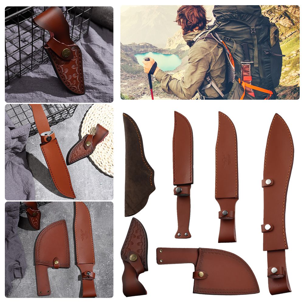 Hunting Knife Outdoor - Brown Leather Sheath Holder Pocket Hunt