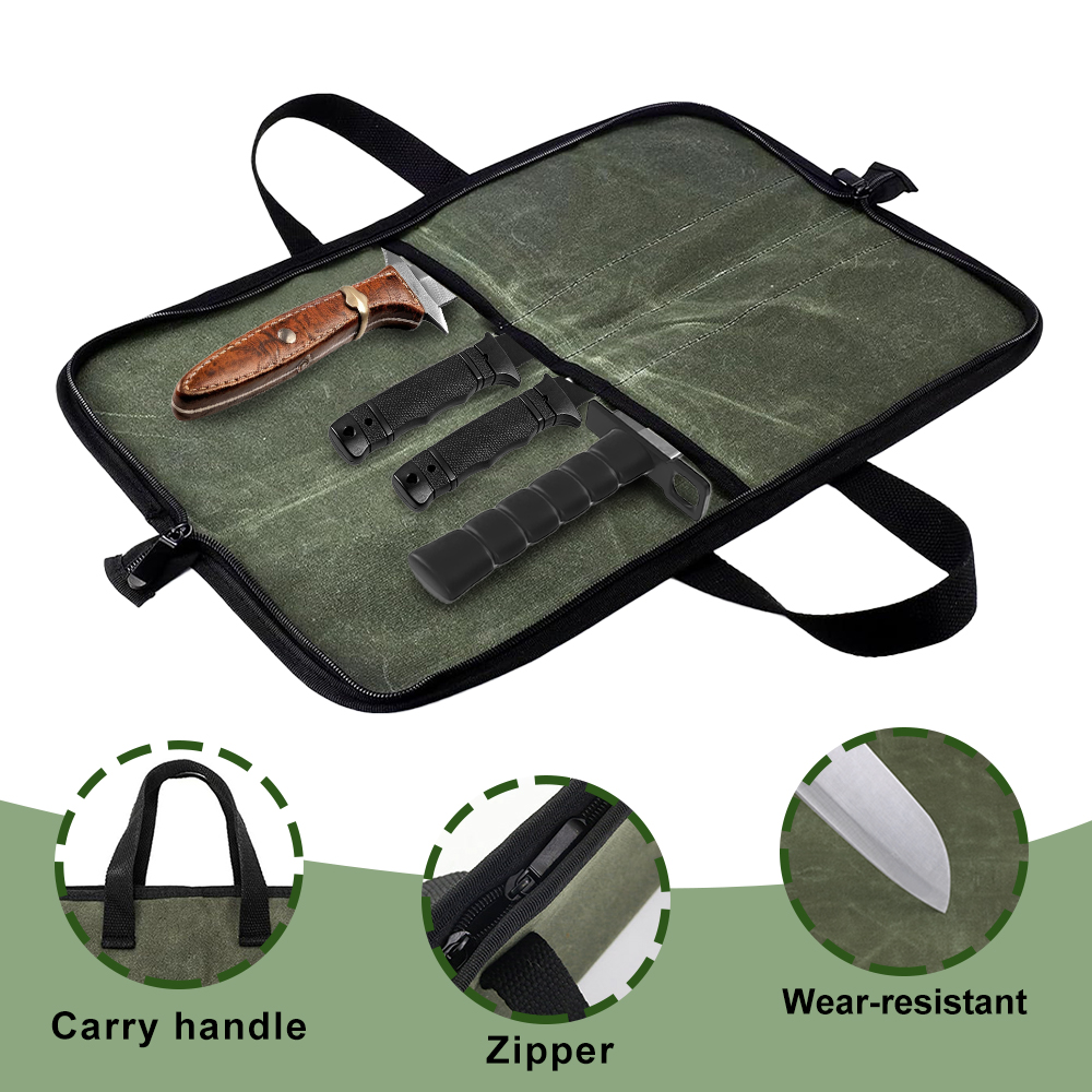 Waxed Canvas Knife Roll Bag Mu - Hunting Knife Outdoor 评论和价格