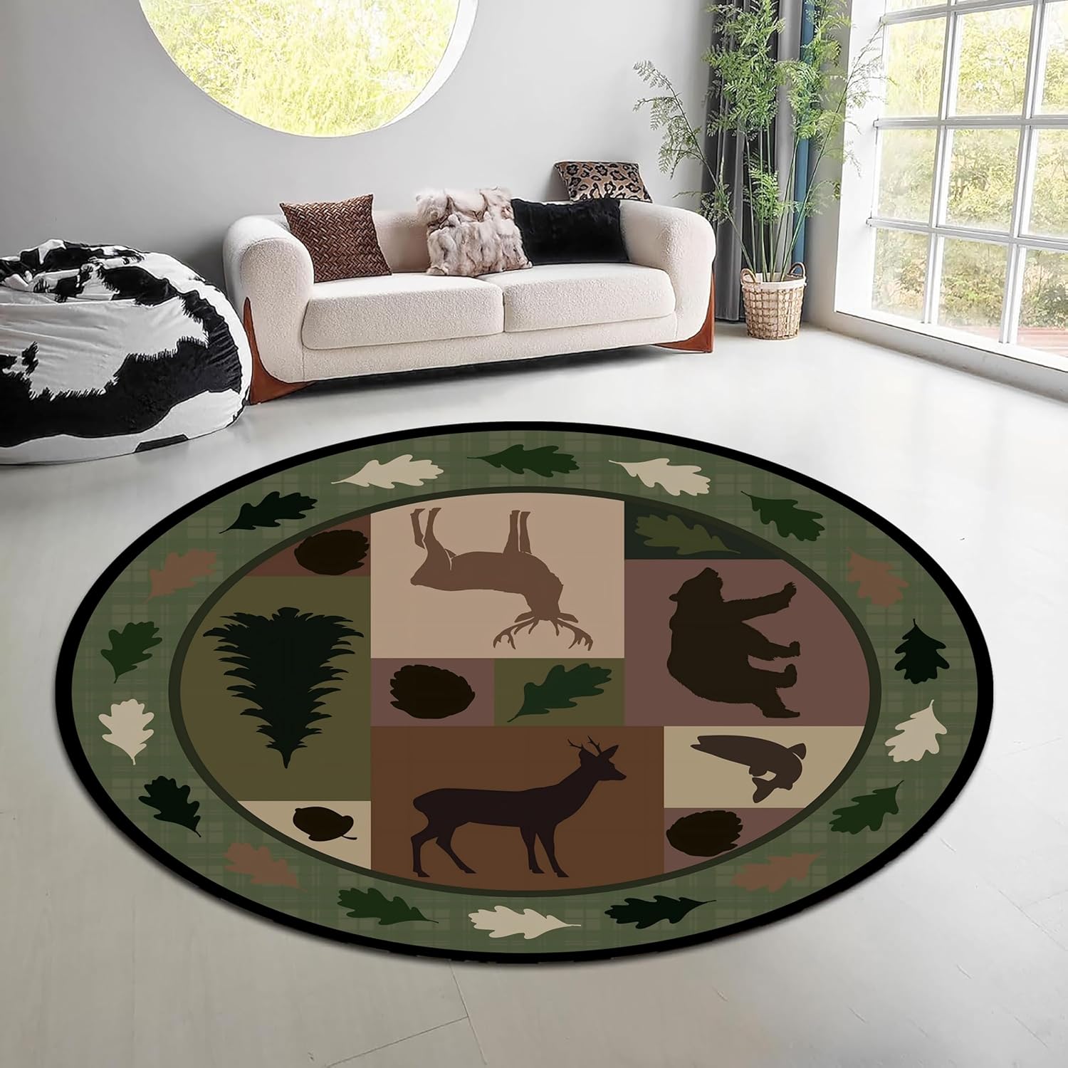 Vintage Nature Forest Round Ru - Hunting Outdoor Rug 评论和价格
